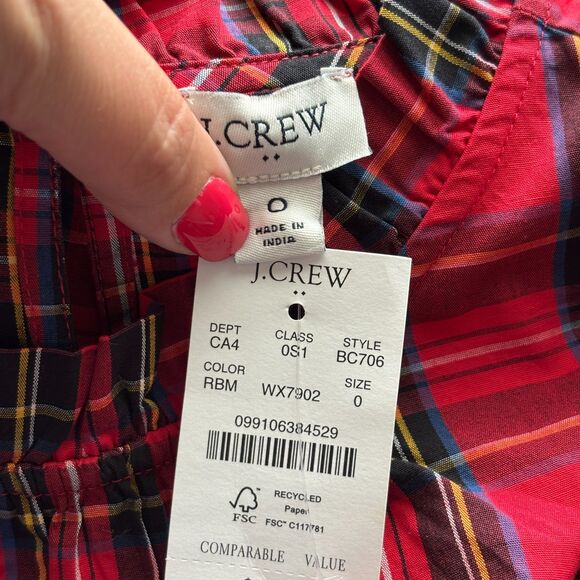 J. Crew NWT Tartan Plaid Midi Dress Ruffled Tiered Pockets Preppy Red Sz 0 I102 - Picture 10 of 14
